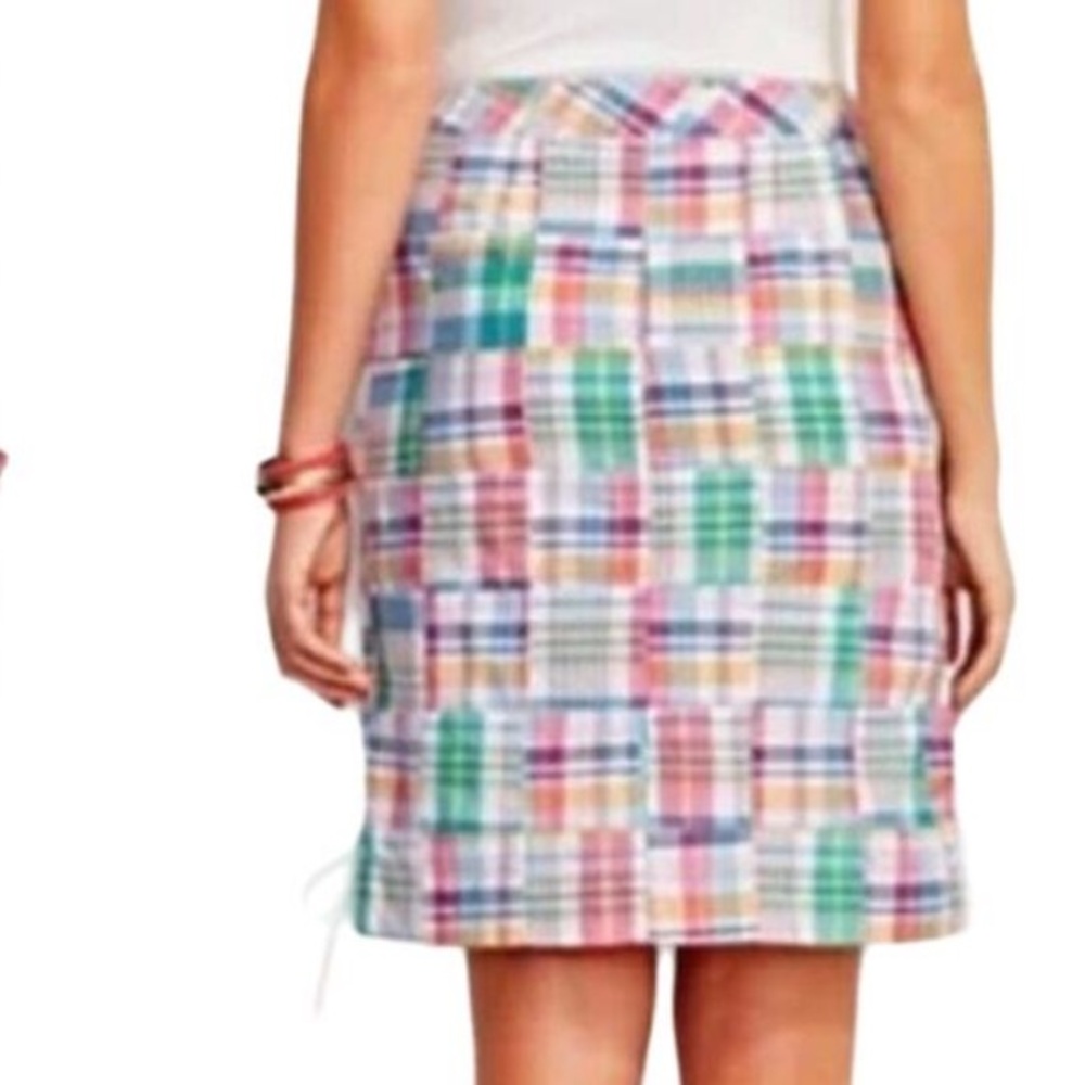 Talbots plaid patchwork Lace up skirt - Picture 4 of 9